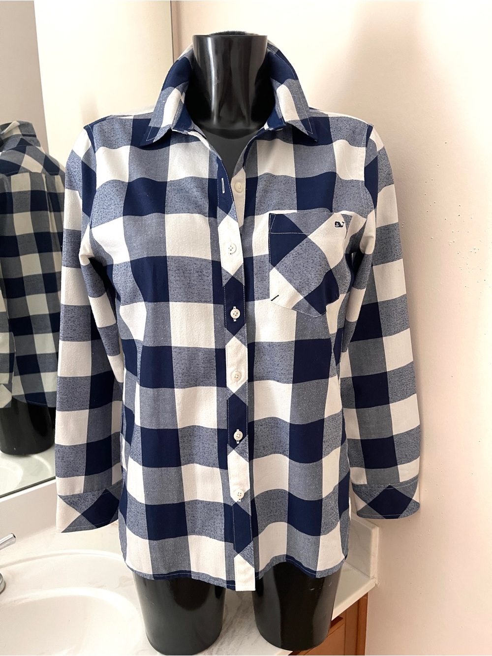 VINEYARD VINES Blue White Women’s Shirt Sz S Plaid Western Flannel SMALL (4)